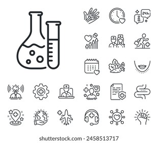Laboratory flask sign. Online doctor, patient and medicine outline icons. Chemistry lab line icon. Analysis symbol. Chemistry lab line sign. Veins, nerves and cosmetic procedure icon. Vector