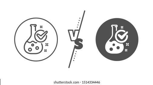 Laboratory flask sign. Versus concept. Chemistry lab line icon. Analysis symbol. Line vs classic chemistry lab icon. Vector