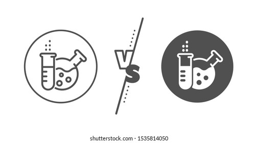 Laboratory flask sign. Versus concept. Chemistry lab line icon. Analysis symbol. Line vs classic chemistry lab icon. Vector