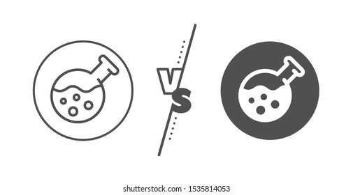 Laboratory flask sign. Versus concept. Chemistry lab line icon. Analysis symbol. Line vs classic chemistry lab icon. Vector