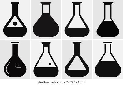 Silueta del matraz de laboratorio, tubo de prueba químico. Silueta Erlenmeyer.