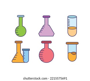 laboratory flask and test tube icons set illustration