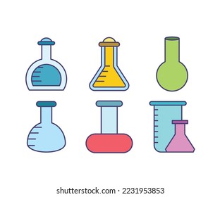 laboratory flask and test tube icons set