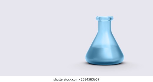 Laboratory Flask, Transparent Blue Glass Bottle with Liquid on Light Background. Ideal for Chemistry, Science Education, and Research Projects. Clean and Minimal Vector Illustration.