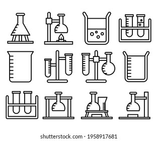 laboratory flask and tube icons set vector