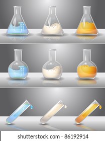 Laboratory flasks with liquids inside