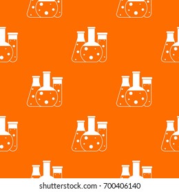 Laboratory flasks pattern repeat seamless in orange color for any design. Vector geometric illustration