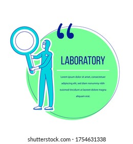 Laboratory flat silhouette vector character quote. Citation blank frame template. Lab worker, scientist with magnifying glass. Speech bubble on white background. Quotation empty text box design