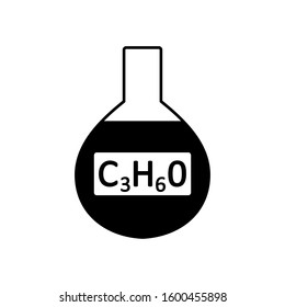 Laboratory glass with acetone on white background. Vector illustration.