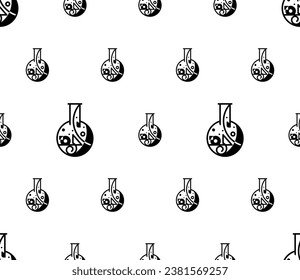 Laboratory Glass Beaker Creative Stylish Seamless Pattern, Chemistry Equipment Vector Art Illustration