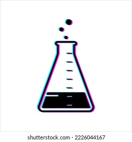 Icono De Glitch Beaker De Vidrio De Laboratorio, Ilustración De Arte Vector De Equipo Químico