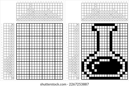 Laboratory Glass Beaker Icon Nonogram Pixel Art, Chemistry Equipment Vector Art Illustration, Logic Puzzle Game Griddlers, Pic-A-Pix, Picture Paint By Numbers, Picross