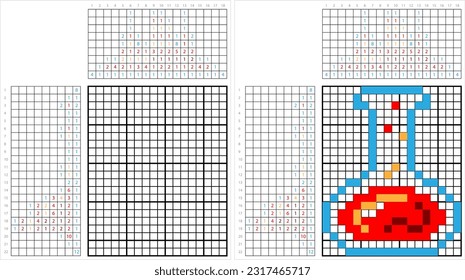 Laboratory Glass Beaker Icon Nonogram Pixel Art, Chemistry Equipment Vector Art Illustration, Logic Puzzle Game Griddlers, Pic-A-Pix, Picture Paint By Numbers, Picross