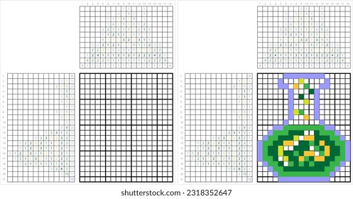 Icono De Vidrio De Laboratorio Icono De Icono De Oncograma, Ilustración De Arte Vector De Equipo Químico, Gridddlers De Juego De Rompecabezas Lógico, Pic-A-Pix, Pintura De Imagen Por Números, Picross