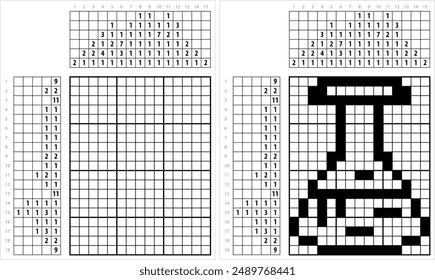 Laboratory Glass Beaker Icon Nonogram Pixel Art, Chemistry Equipment Vector Art Illustration, Logic Puzzle Game Griddlers, Pic-A-Pix, Picture Paint By Numbers, Picross