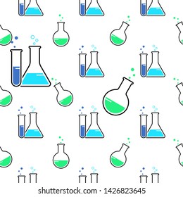 Laboratory Glass Beaker Icon Seamless Pattern Vector Art Illustration