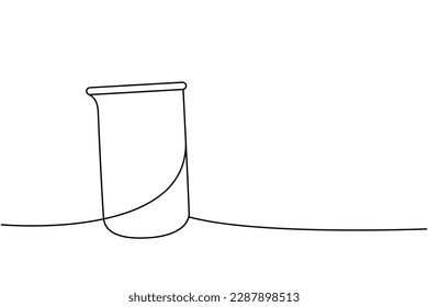 Laboratory glass beaker one line continuous drawing. Laboratory glass equipment continuous one line illustration. Vector linear illustration.