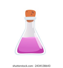 Laboratory glass beaker vector illustration. Lab chemistry test. Flask with liquid reagent. Cartoon 3D glassware tube. Medical and chemical equipment. Scientific experiment and research.