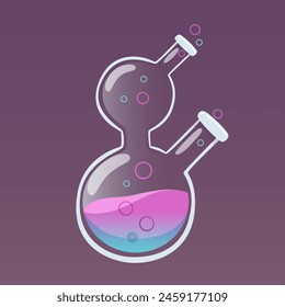 Laboratory glass beaker vector illustration. Lab chemistry test. Flask with liquid reagent. Cartoon 3D glassware tube. Medical and chemical equipment. Scientific experiment and research.