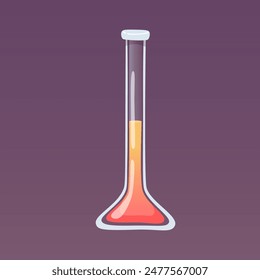 Laboratory glass beaker vector illustration. Lab chemistry test. Flask with liquid reagent. Cartoon 3D glassware tube. Medical and chemical equipment. Scientific experiment and research.