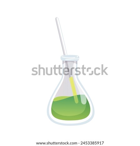 Laboratory glass beaker vector illustration. Lab chemistry test. Flask with liquid reagent. Cartoon 3D glassware tube. Medical and chemical equipment. Scientific experiment and research.