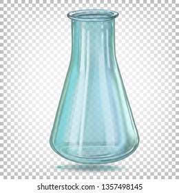 Laboratory glass Erlenmeyer flask (conical flask, titration flask). Vector illustration on a transparent background.