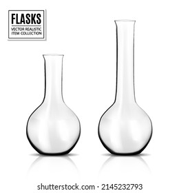 Laboratory glass flask or beaker 3d vector design of chemical lab glassware equipment. Realistic empty flask of chemistry science experiments, biology or medicine tests, pharmacology research