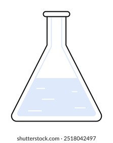 Laboratory glass flask containing light blue liquid with a simple, minimalist design. Ideal for chemistry, education, research, laboratory, and science themes.
