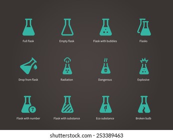 Laboratory glass and flask icons set. Vector illustration.
