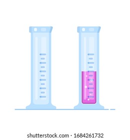 Laboratory glass flasks or test tubes with pink liquid. Vector illustration in flat style.