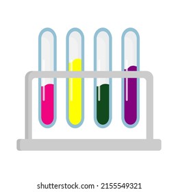 Laboratory glass flasks and test tubes. Chemical and biological experiments. Vector illustration in flat style on white background.