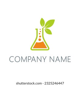 Laboratory glass green leaf organic logo vector image