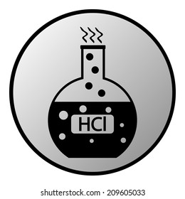 Laboratory glass with hydrochloric acid button on white background. Vector illustration.