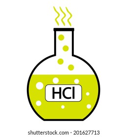 Laboratory glass with hydrochloric acid on white background. Vector illustration.