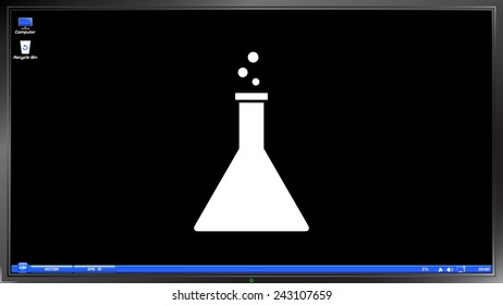 Laboratory glass icon on the screen monitor. Made vector illustration