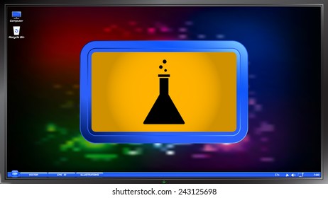 Laboratory glass icon on the screen monitor. Made vector illustration