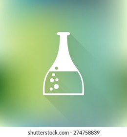 Laboratory glass icon, vector medical and science symbol with long shadow on blurred background