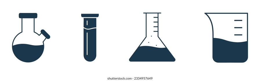 Laboratory glass icon vector. Science, test tube, comical  flask solid, and line illustration