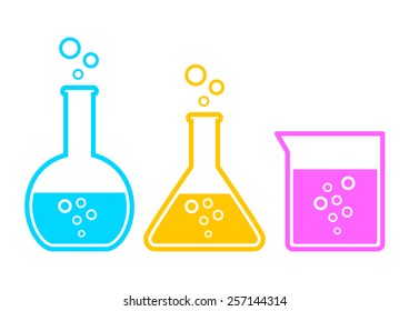 Laboratory glass icons on white background