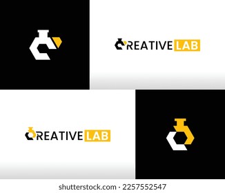 Laboratory glass logo vector. For scientist and chemist professor business icon. Bold and Simple high end futurist design. Apply to lab  web site, apps, element and business or product brand identity