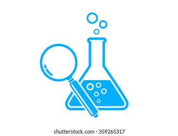 Laboratory glass and magnifier on white background   