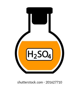 Laboratory glass with sulfuric asid on white background. Vector illustration.