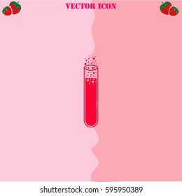 Laboratory glass vector  icon. Strawberry Background.