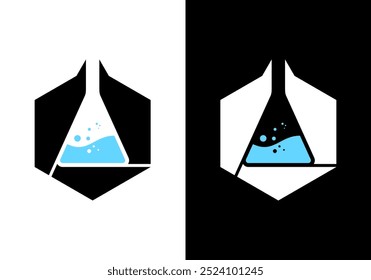 Laboratory glass vector logo design with hexagon as the element.