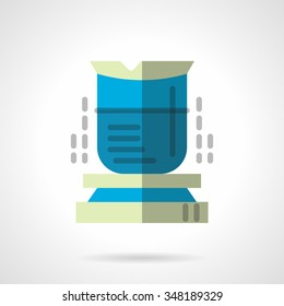 Laboratory glassware. Beaker for measuring and mix chemical liquids, solutions. Flat color style vector icon. Single web design element for mobile app or website.