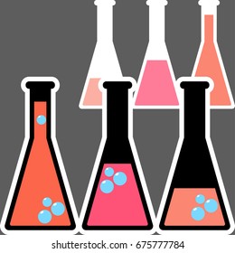 Laboratory glassware or beaker. Vector set of glass flasks, chemistry bottles and test tubes