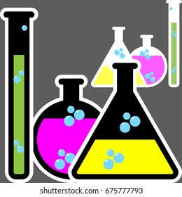 Laboratory glassware or beaker. Vector set of glass flasks, chemistry bottles and test tubes