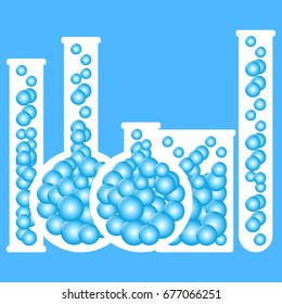Laboratory glassware or beaker. Vector set of glass flasks, chemistry bottles and test tubes. Vector illustration EPS10