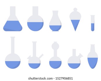 Laboratory glassware. Chemical flasks, medical test tubes icon set. Vector illustration