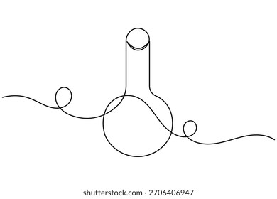Cristalería de laboratorio continua de una línea dibujando sobre fondo blanco Ilustración vectorial minimalista del contorno del experimento científico